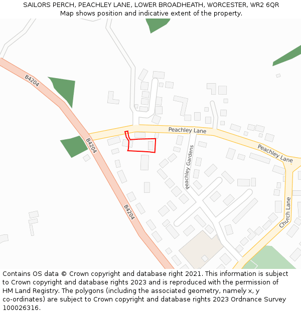 SAILORS PERCH, PEACHLEY LANE, LOWER BROADHEATH, WORCESTER, WR2 6QR: Location map and indicative extent of plot