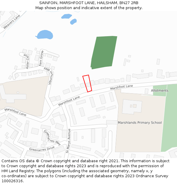 SAINFOIN, MARSHFOOT LANE, HAILSHAM, BN27 2RB: Location map and indicative extent of plot