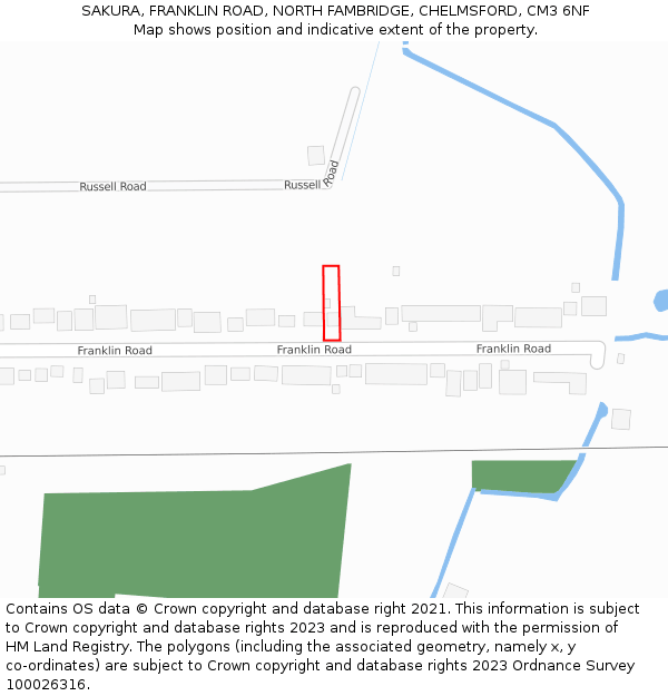 SAKURA, FRANKLIN ROAD, NORTH FAMBRIDGE, CHELMSFORD, CM3 6NF: Location map and indicative extent of plot