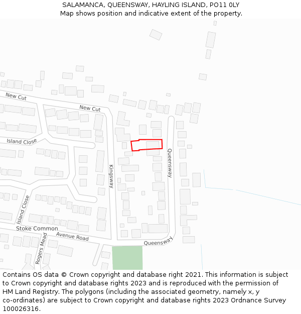 SALAMANCA, QUEENSWAY, HAYLING ISLAND, PO11 0LY: Location map and indicative extent of plot
