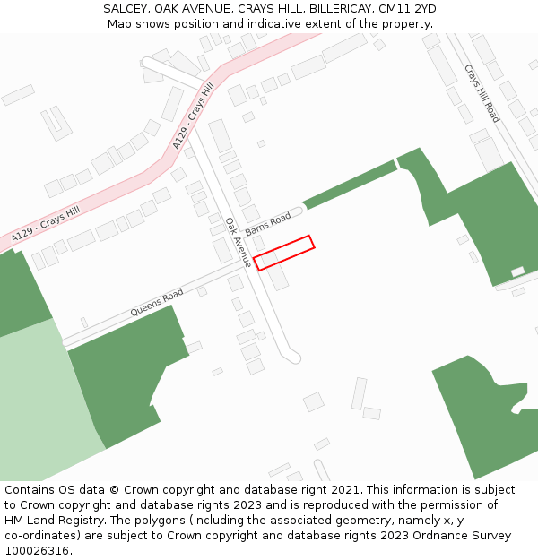 SALCEY, OAK AVENUE, CRAYS HILL, BILLERICAY, CM11 2YD: Location map and indicative extent of plot