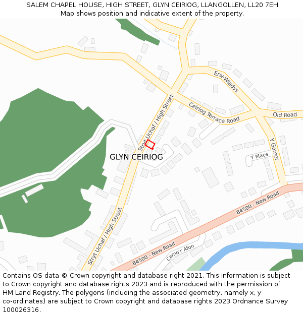 SALEM CHAPEL HOUSE, HIGH STREET, GLYN CEIRIOG, LLANGOLLEN, LL20 7EH: Location map and indicative extent of plot