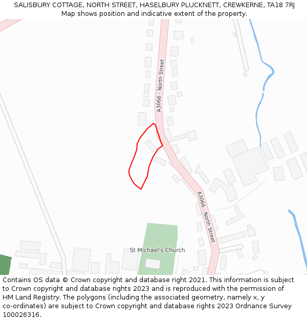 SALISBURY COTTAGE, NORTH STREET, HASELBURY PLUCKNETT, CREWKERNE, TA18 7RJ: Location map and indicative extent of plot