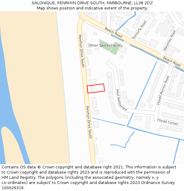 SALONIQUE, PENRHYN DRIVE SOUTH, FAIRBOURNE, LL38 2DZ: Location map and indicative extent of plot