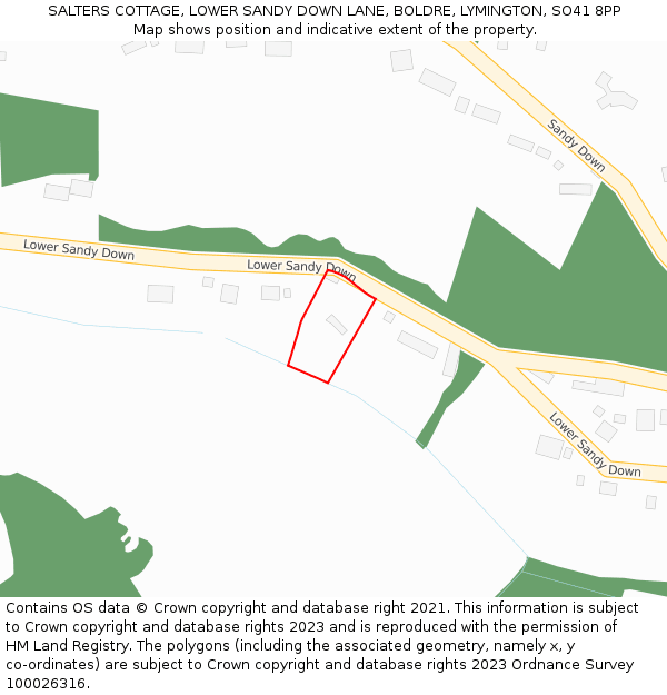 SALTERS COTTAGE, LOWER SANDY DOWN LANE, BOLDRE, LYMINGTON, SO41 8PP: Location map and indicative extent of plot