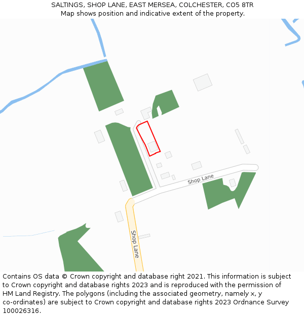 SALTINGS, SHOP LANE, EAST MERSEA, COLCHESTER, CO5 8TR: Location map and indicative extent of plot