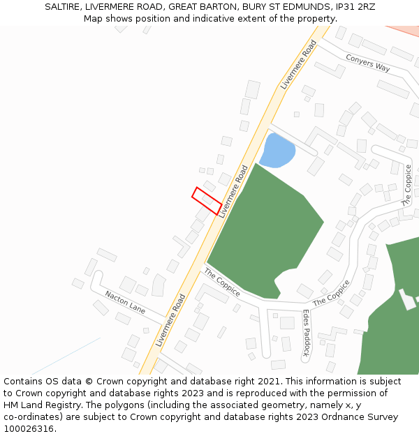 SALTIRE, LIVERMERE ROAD, GREAT BARTON, BURY ST EDMUNDS, IP31 2RZ: Location map and indicative extent of plot