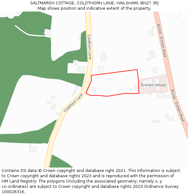 SALTMARSH COTTAGE, COLDTHORN LANE, HAILSHAM, BN27 3PJ: Location map and indicative extent of plot