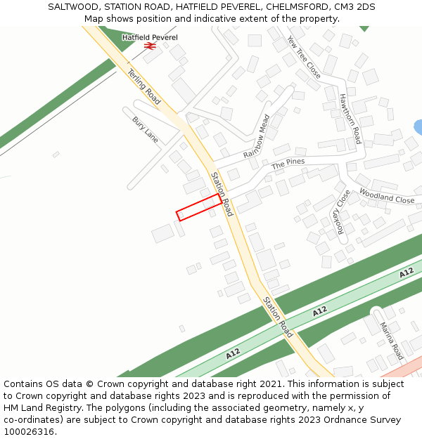 SALTWOOD, STATION ROAD, HATFIELD PEVEREL, CHELMSFORD, CM3 2DS: Location map and indicative extent of plot