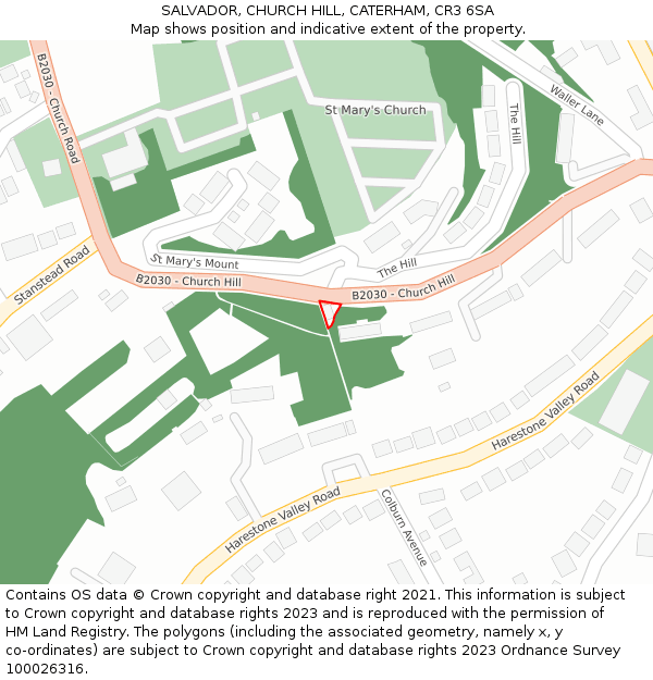 SALVADOR, CHURCH HILL, CATERHAM, CR3 6SA: Location map and indicative extent of plot