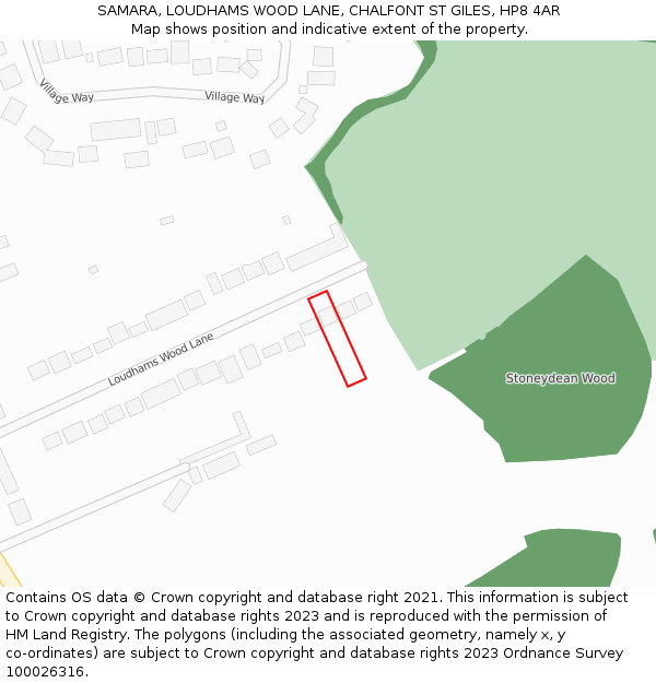 SAMARA, LOUDHAMS WOOD LANE, CHALFONT ST GILES, HP8 4AR: Location map and indicative extent of plot
