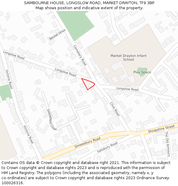 SAMBOURNE HOUSE, LONGSLOW ROAD, MARKET DRAYTON, TF9 3BP: Location map and indicative extent of plot