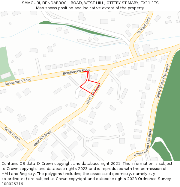 SAMGURI, BENDARROCH ROAD, WEST HILL, OTTERY ST MARY, EX11 1TS: Location map and indicative extent of plot