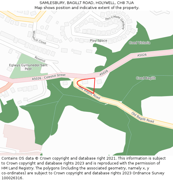 SAMLESBURY, BAGILLT ROAD, HOLYWELL, CH8 7UA: Location map and indicative extent of plot