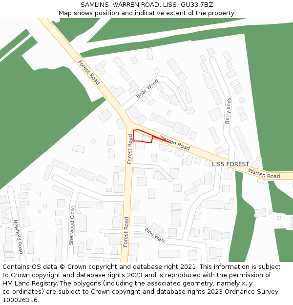 SAMLINS, WARREN ROAD, LISS, GU33 7BZ: Location map and indicative extent of plot