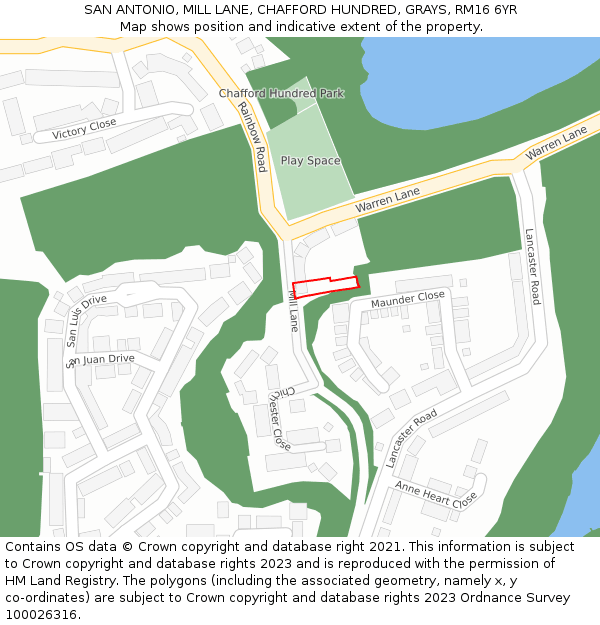SAN ANTONIO, MILL LANE, CHAFFORD HUNDRED, GRAYS, RM16 6YR: Location map and indicative extent of plot