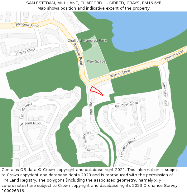 SAN ESTEBAN, MILL LANE, CHAFFORD HUNDRED, GRAYS, RM16 6YR: Location map and indicative extent of plot