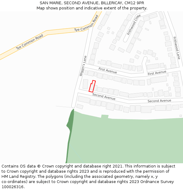SAN MARIE, SECOND AVENUE, BILLERICAY, CM12 9PR: Location map and indicative extent of plot