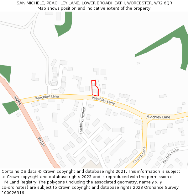 SAN MICHELE, PEACHLEY LANE, LOWER BROADHEATH, WORCESTER, WR2 6QR: Location map and indicative extent of plot