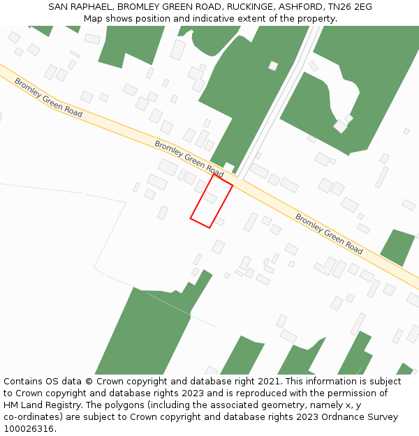 SAN RAPHAEL, BROMLEY GREEN ROAD, RUCKINGE, ASHFORD, TN26 2EG: Location map and indicative extent of plot
