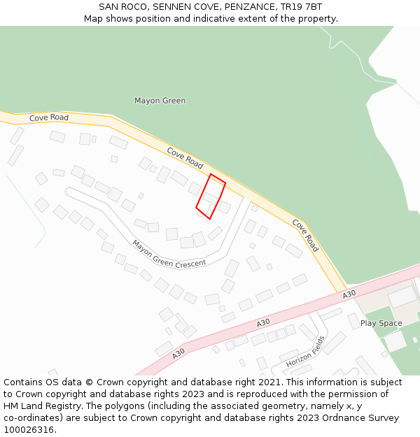 SAN ROCO, SENNEN COVE, PENZANCE, TR19 7BT: Location map and indicative extent of plot