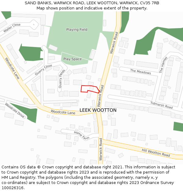 SAND BANKS, WARWICK ROAD, LEEK WOOTTON, WARWICK, CV35 7RB: Location map and indicative extent of plot