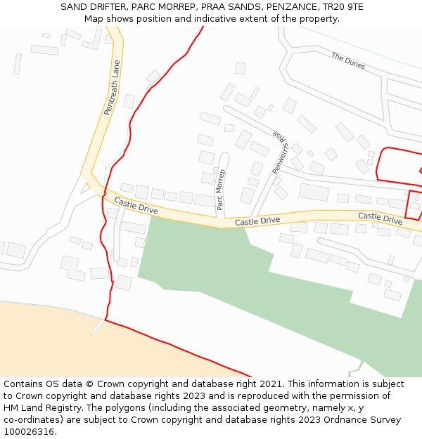 SAND DRIFTER, PARC MORREP, PRAA SANDS, PENZANCE, TR20 9TE: Location map and indicative extent of plot