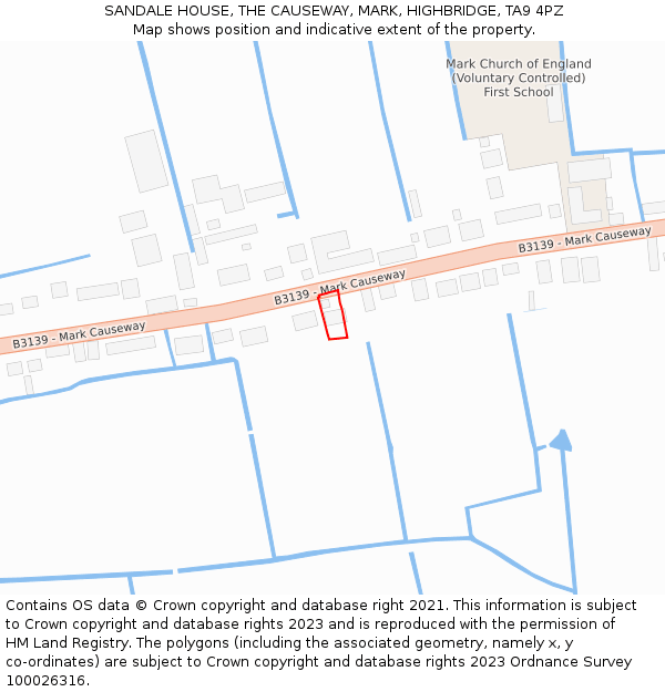 SANDALE HOUSE, THE CAUSEWAY, MARK, HIGHBRIDGE, TA9 4PZ: Location map and indicative extent of plot