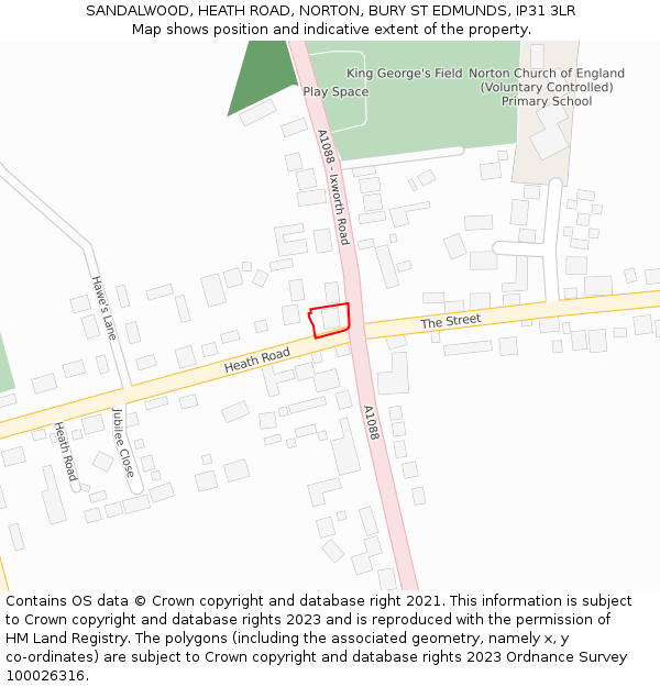 SANDALWOOD, HEATH ROAD, NORTON, BURY ST EDMUNDS, IP31 3LR: Location map and indicative extent of plot