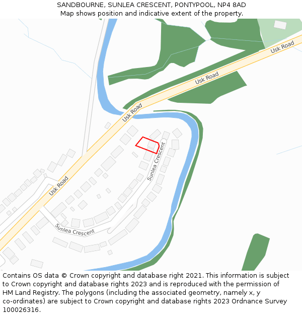 SANDBOURNE, SUNLEA CRESCENT, PONTYPOOL, NP4 8AD: Location map and indicative extent of plot