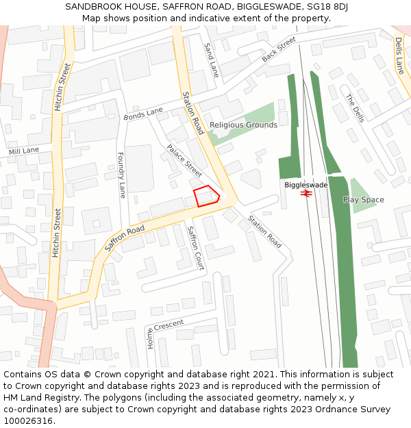 SANDBROOK HOUSE, SAFFRON ROAD, BIGGLESWADE, SG18 8DJ: Location map and indicative extent of plot