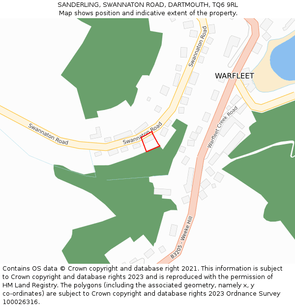 SANDERLING, SWANNATON ROAD, DARTMOUTH, TQ6 9RL: Location map and indicative extent of plot