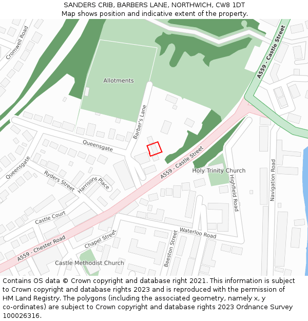 SANDERS CRIB, BARBERS LANE, NORTHWICH, CW8 1DT: Location map and indicative extent of plot