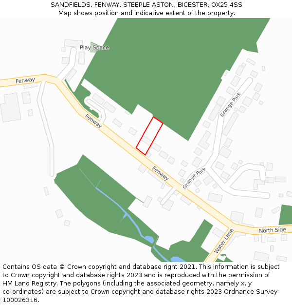 SANDFIELDS, FENWAY, STEEPLE ASTON, BICESTER, OX25 4SS: Location map and indicative extent of plot