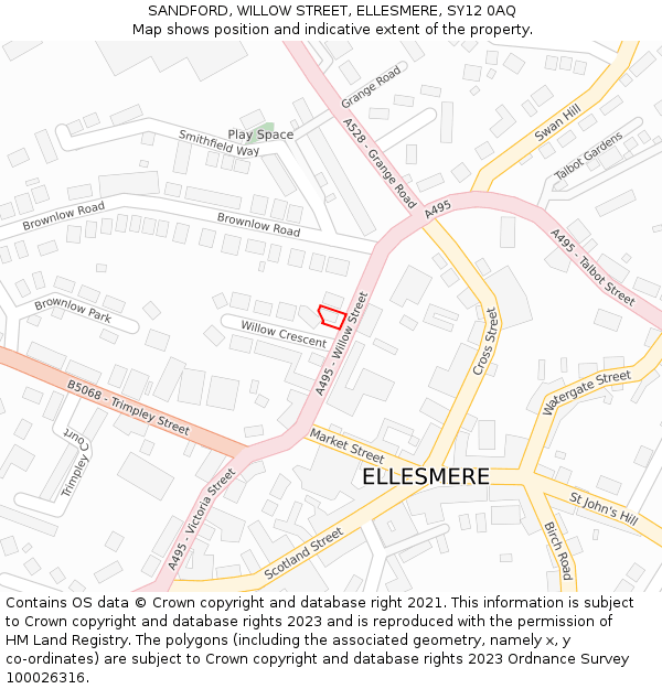 SANDFORD, WILLOW STREET, ELLESMERE, SY12 0AQ: Location map and indicative extent of plot