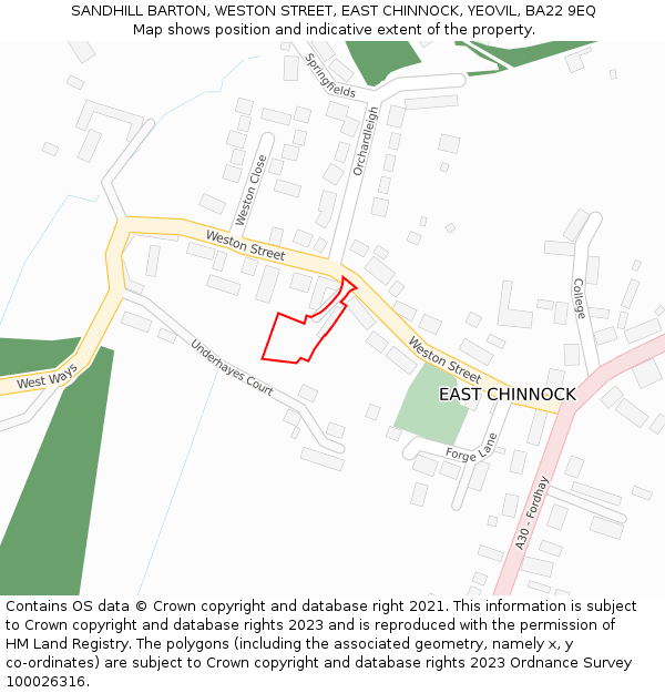 SANDHILL BARTON, WESTON STREET, EAST CHINNOCK, YEOVIL, BA22 9EQ: Location map and indicative extent of plot