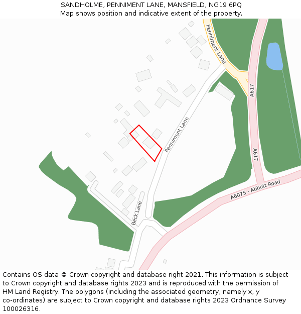 SANDHOLME, PENNIMENT LANE, MANSFIELD, NG19 6PQ: Location map and indicative extent of plot