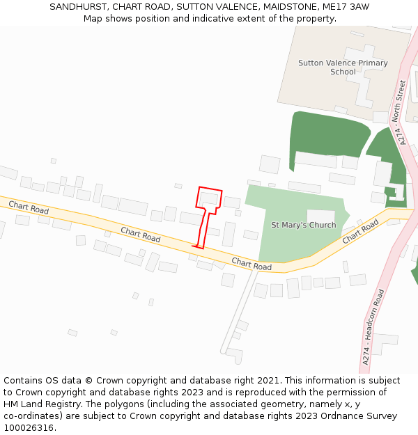 SANDHURST, CHART ROAD, SUTTON VALENCE, MAIDSTONE, ME17 3AW: Location map and indicative extent of plot