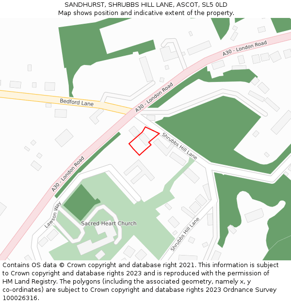SANDHURST, SHRUBBS HILL LANE, ASCOT, SL5 0LD: Location map and indicative extent of plot