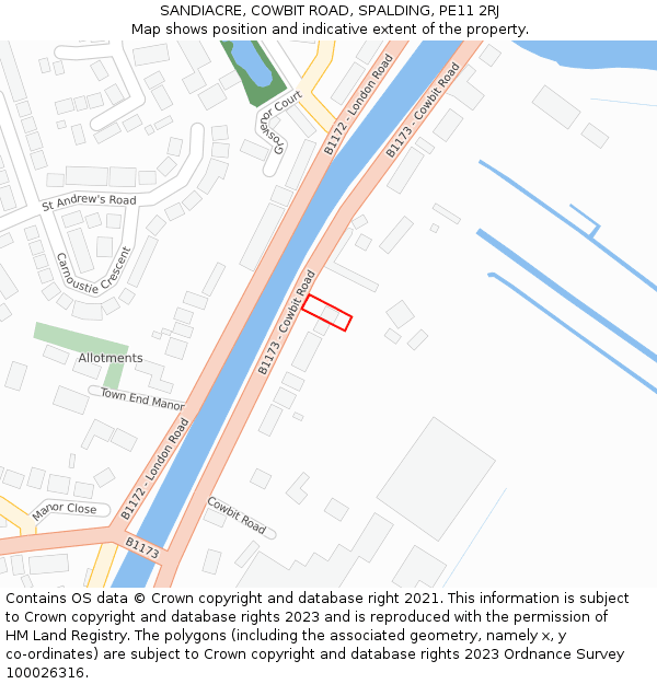 SANDIACRE, COWBIT ROAD, SPALDING, PE11 2RJ: Location map and indicative extent of plot