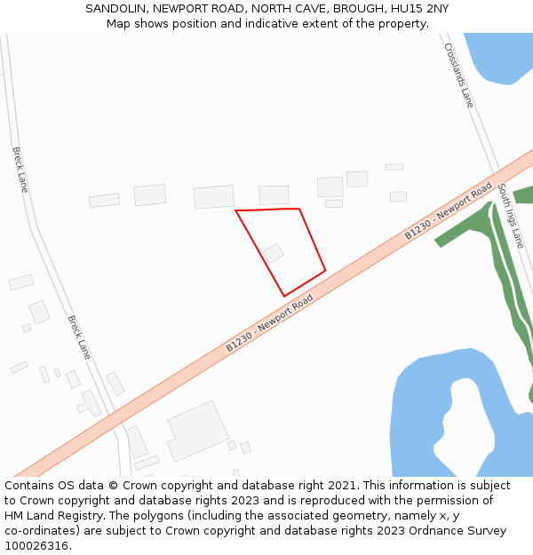 SANDOLIN, NEWPORT ROAD, NORTH CAVE, BROUGH, HU15 2NY: Location map and indicative extent of plot