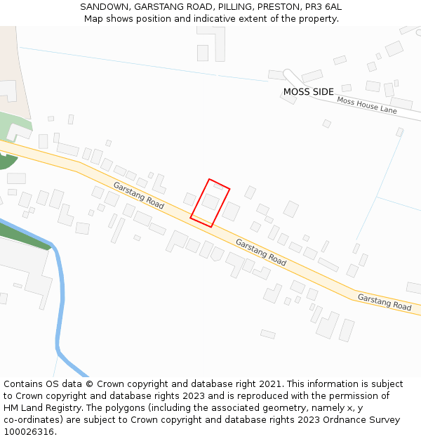 SANDOWN, GARSTANG ROAD, PILLING, PRESTON, PR3 6AL: Location map and indicative extent of plot