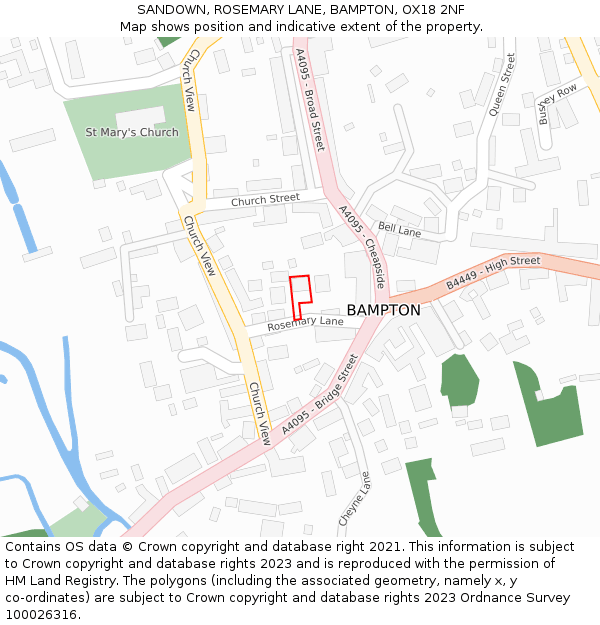 SANDOWN, ROSEMARY LANE, BAMPTON, OX18 2NF: Location map and indicative extent of plot