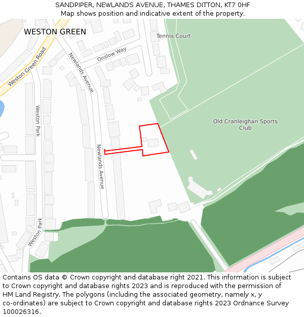 SANDPIPER, NEWLANDS AVENUE, THAMES DITTON, KT7 0HF: Location map and indicative extent of plot