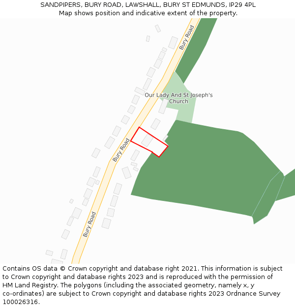 SANDPIPERS, BURY ROAD, LAWSHALL, BURY ST EDMUNDS, IP29 4PL: Location map and indicative extent of plot