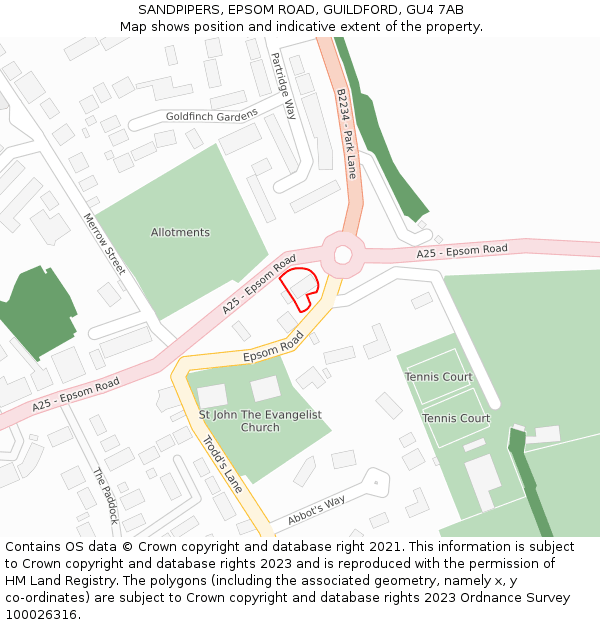 SANDPIPERS, EPSOM ROAD, GUILDFORD, GU4 7AB: Location map and indicative extent of plot