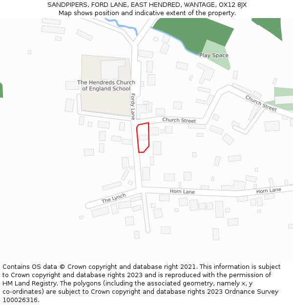 SANDPIPERS, FORD LANE, EAST HENDRED, WANTAGE, OX12 8JX: Location map and indicative extent of plot