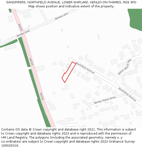 SANDPIPERS, NORTHFIELD AVENUE, LOWER SHIPLAKE, HENLEY-ON-THAMES, RG9 3PD: Location map and indicative extent of plot