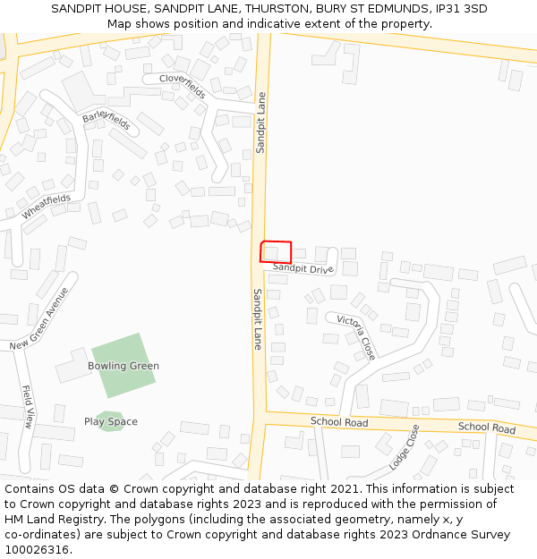 SANDPIT HOUSE, SANDPIT LANE, THURSTON, BURY ST EDMUNDS, IP31 3SD: Location map and indicative extent of plot