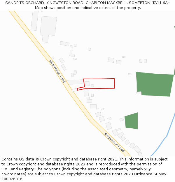 SANDPITS ORCHARD, KINGWESTON ROAD, CHARLTON MACKRELL, SOMERTON, TA11 6AH: Location map and indicative extent of plot